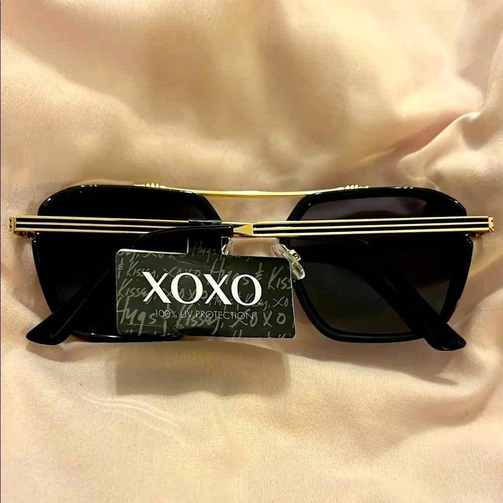 XOXO Black & Gold Oversized Geometric Sunglasses